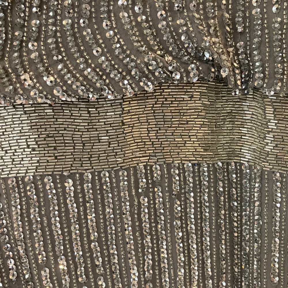 Adrienne Papell Silver Beaded Sequin 1920s Inspired Cocktail Dress Sz 4 - Picture 10 of 12